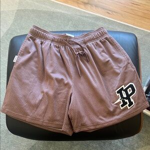 Brown Mesh Athletic Shorts with Logo